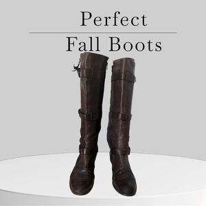 Stuart Weitzman Strapmein Brown Leather Knee High Buckle Zip Boots Women’s 9M